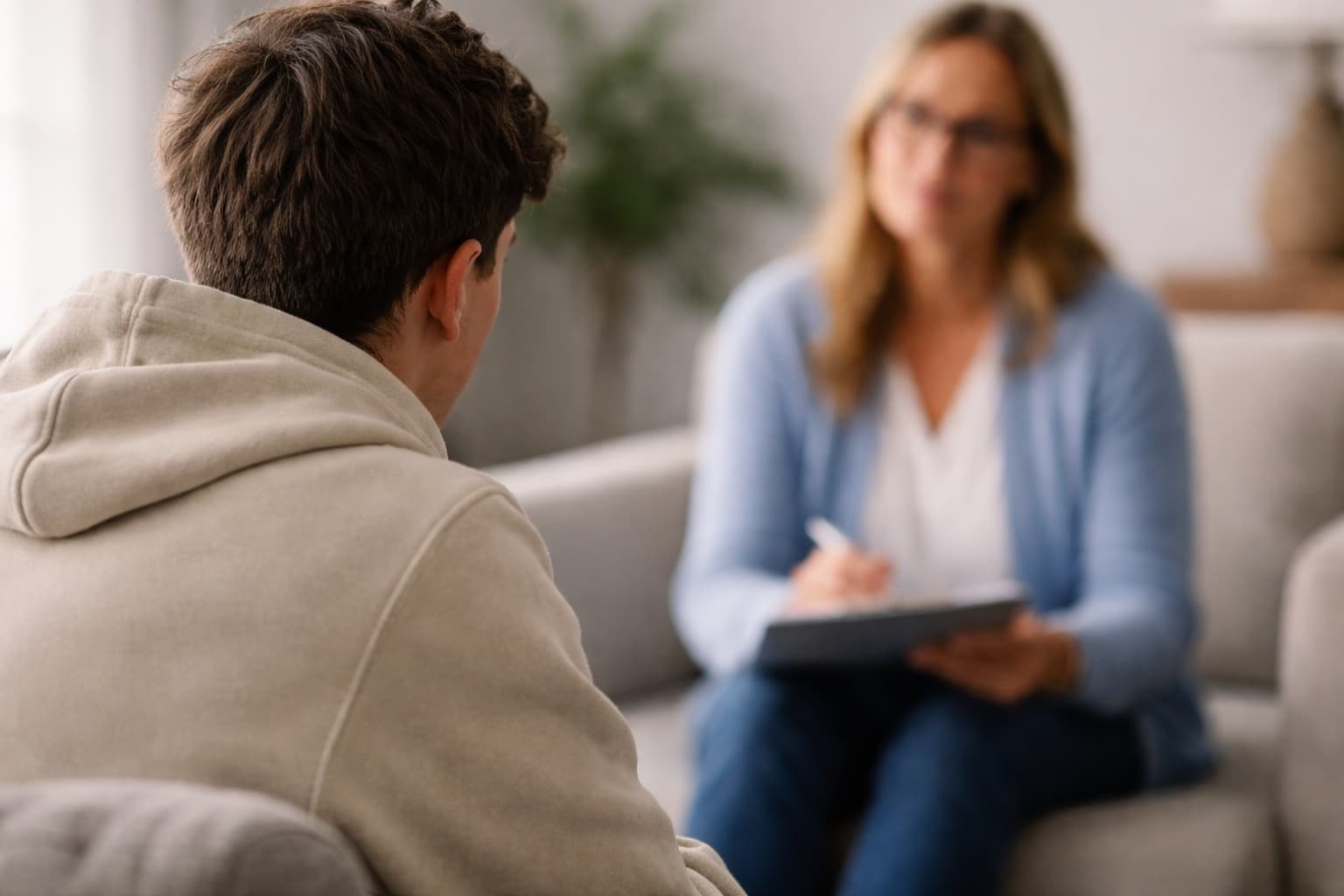 Young man in therapy for cannabis addiction treatment