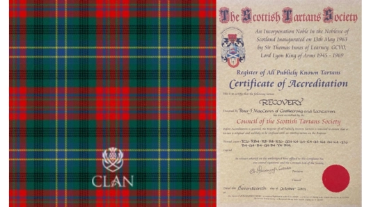 Castle Craig Recovery tartan with its certificate