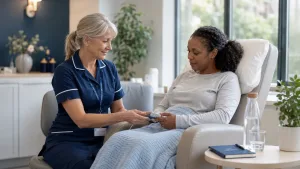 a castle health nurse helping her patient through an alcohol detox