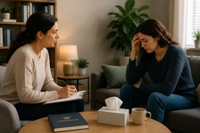 Therapist supporting a patient with co-occurring mental health conditions alongside benzodiazepine addiction