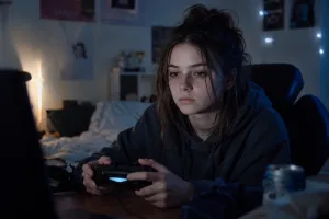 a youthful girl that's addicted to playing video games
