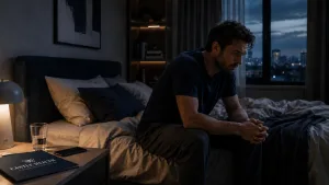 a man sitting on a bed questioning his ketamine addiction