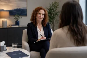 a castle health therapist conducting a private mental health assessment on her patient