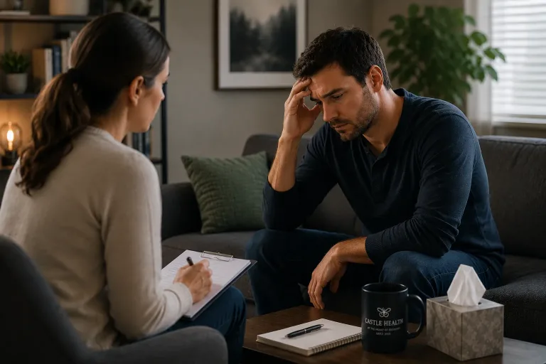 Counselling session discussing the signs and symptoms of benzodiazepine addiction.