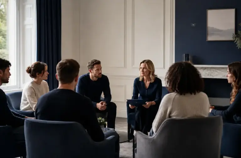 a therapist conducting a group therapy session with her patients